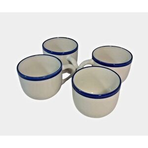 Gibson‎ Set 4 Coffee Mugs Cobalt Blue Rim Cream White Classic Bistro Ceramic